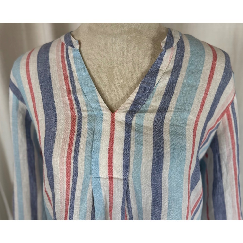 L.L. Bean Linen Striped V Neck Tunic Top Women's Size Large - Picture 5 of 9